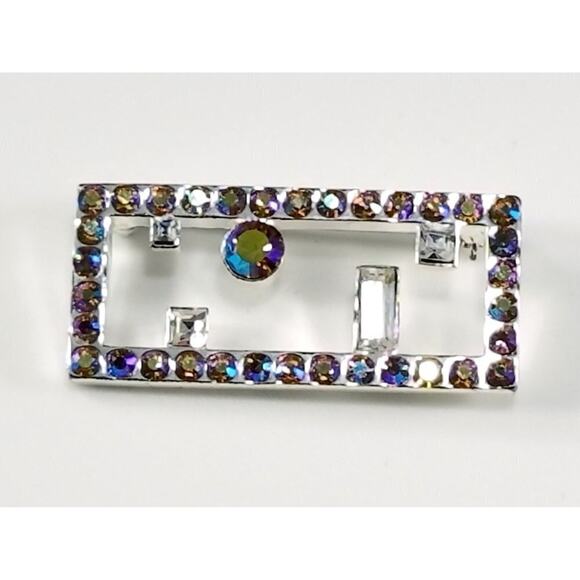 Vintage Givenchy Aurora Borealis Rhinestones Brooch, AB Rhinestones, 1 1/2 Inch - Picture 7 of 9